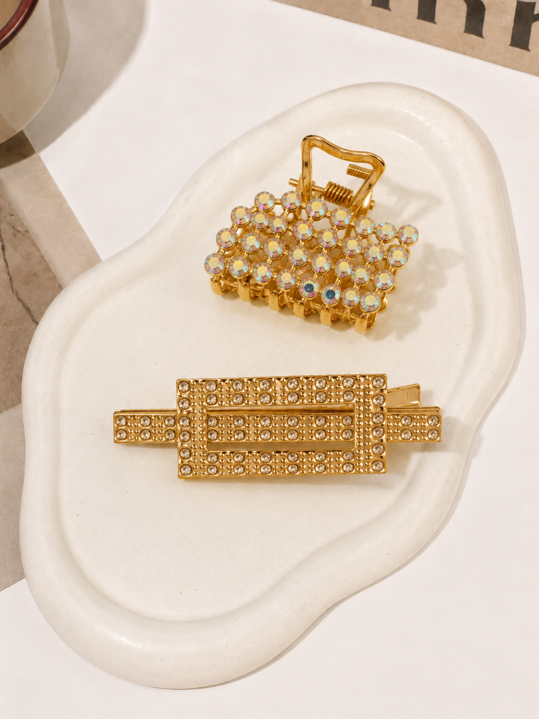 Luxury Gold Rhinestone Hair Clip Set
