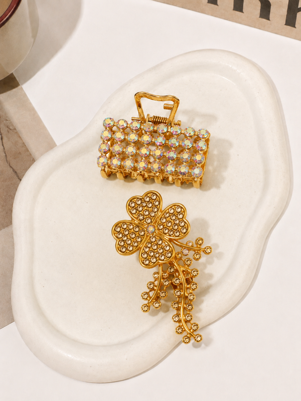 Crystal Claw Clip & Clover Pin