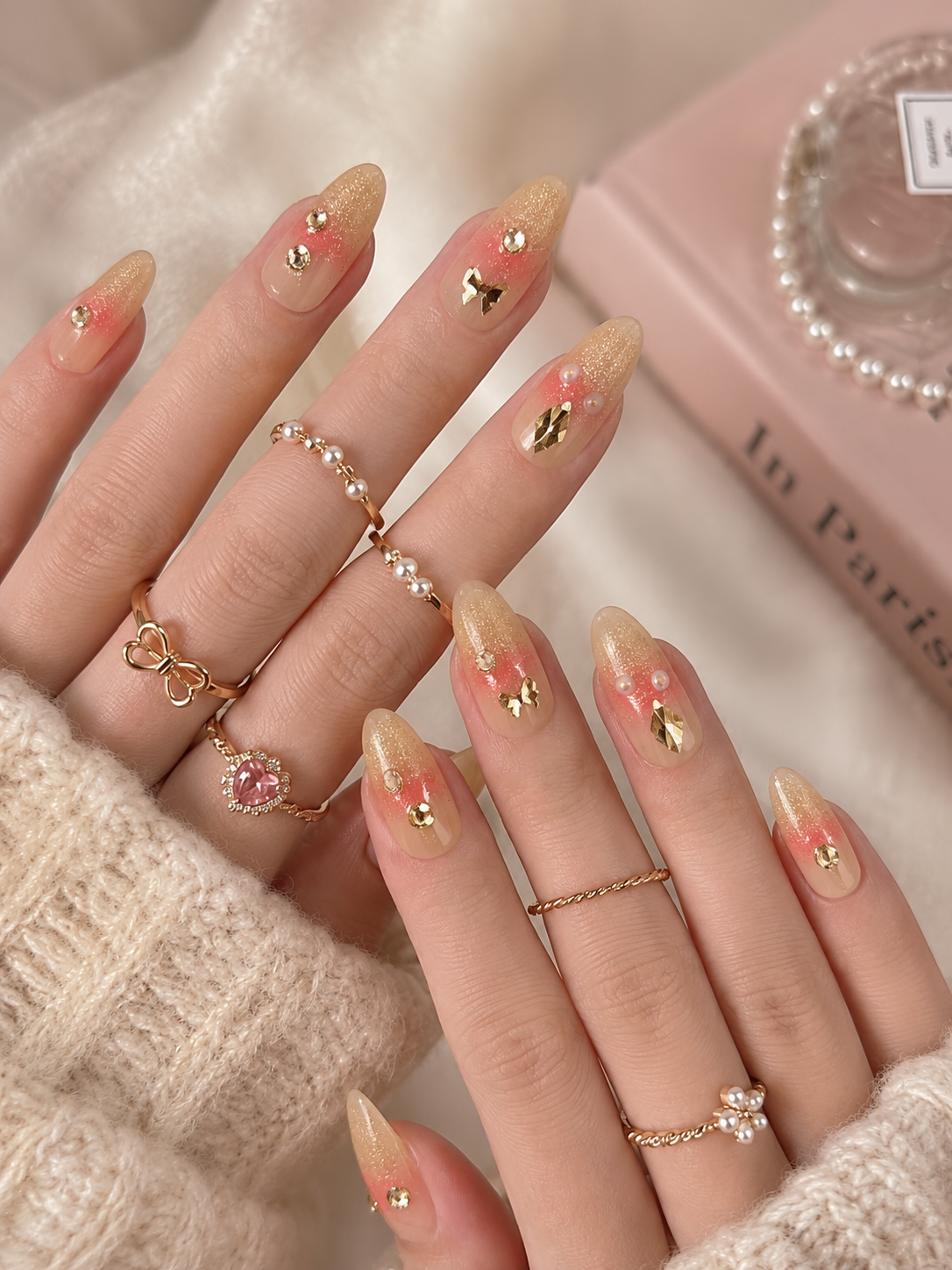 Crystal Glow Almond Nails