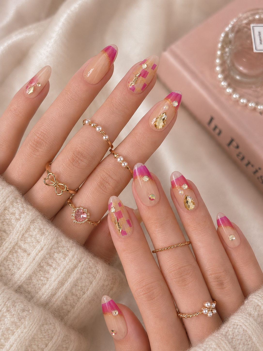 Pink Crystal Chic Nails