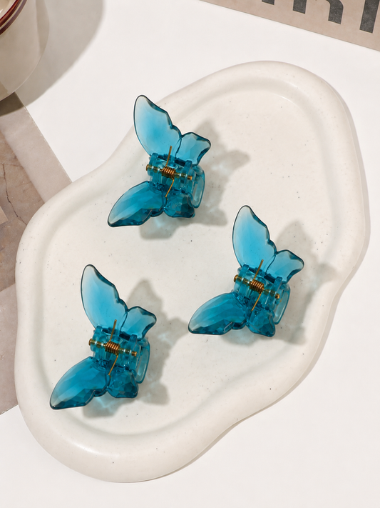 Blue Butterfly Hair Claw Clips Set
